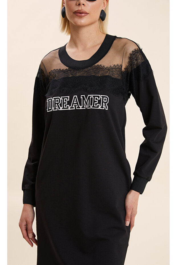 Dantel Detaylı Elbise - 2