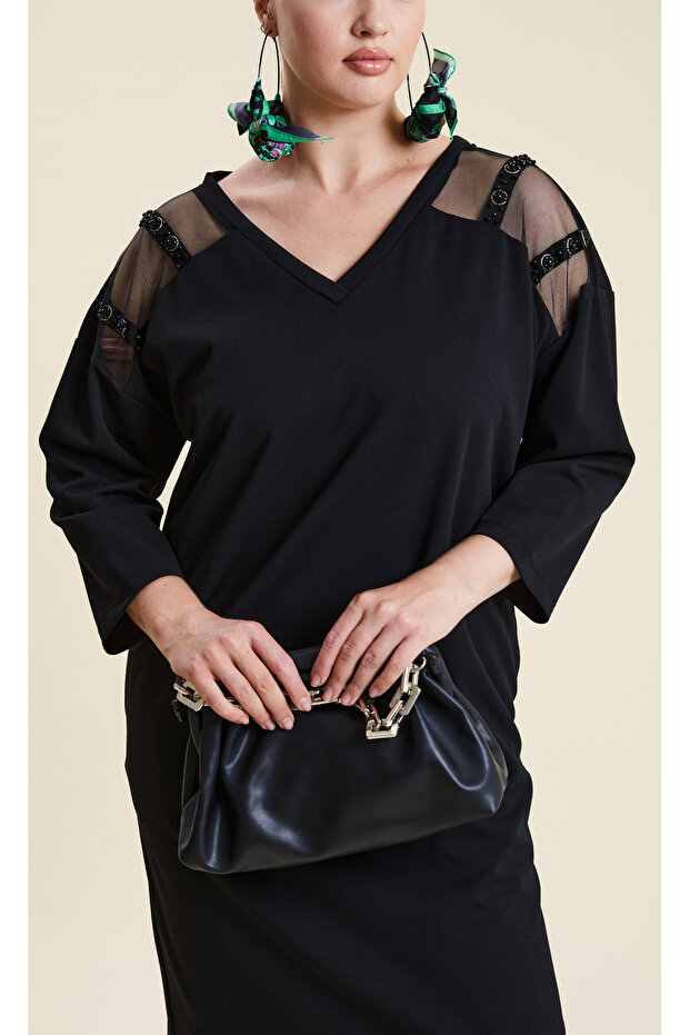 Tül Detaylı Elbise - 2