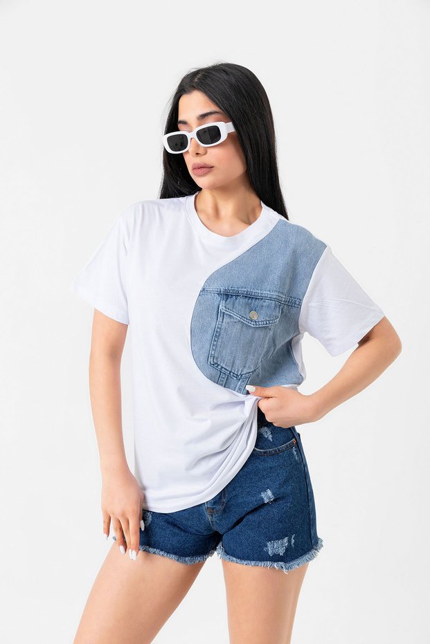 Women's T-shirt with Jeans Pocket on the Front