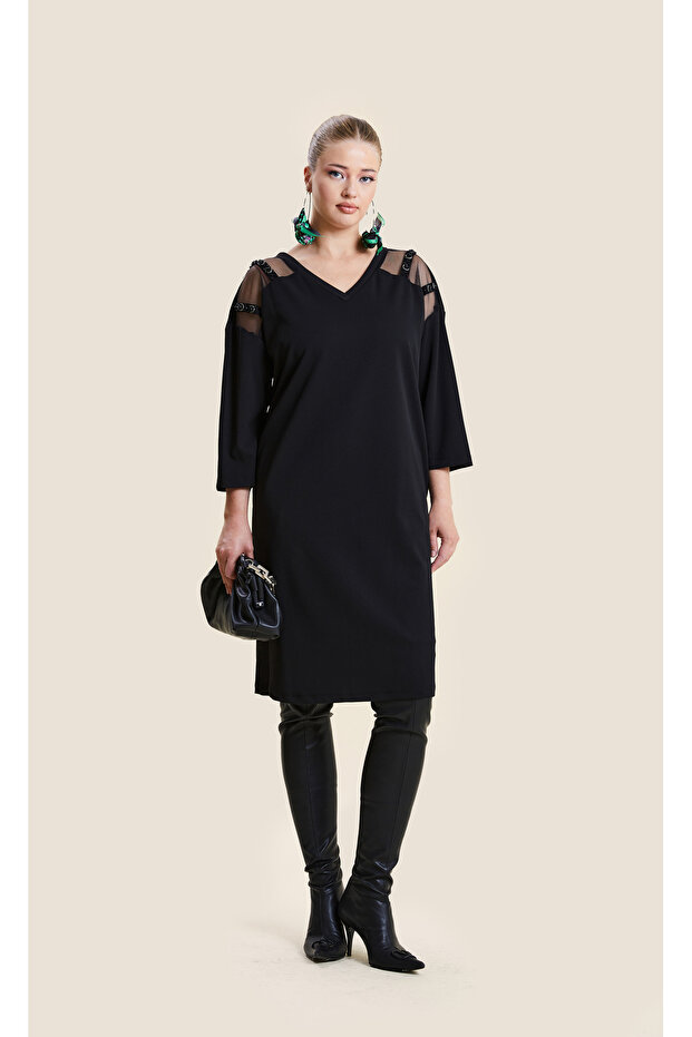 Tül Detaylı Elbise - 1