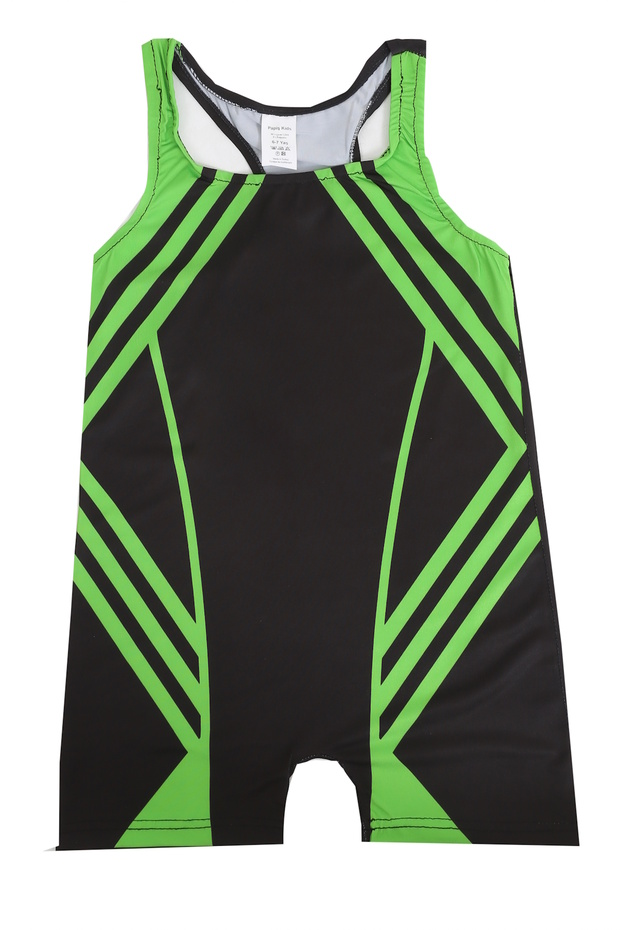 Girls' Swimsuit Jumpsuit with Shorts , Stretch Fabric , Green, Digitally Printed Swimsuit