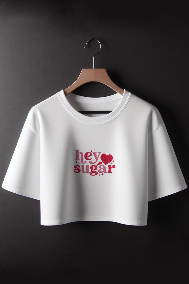 Hey Sugar Printed 2024 Coquette Fashion Oversize Crew Neck Crop