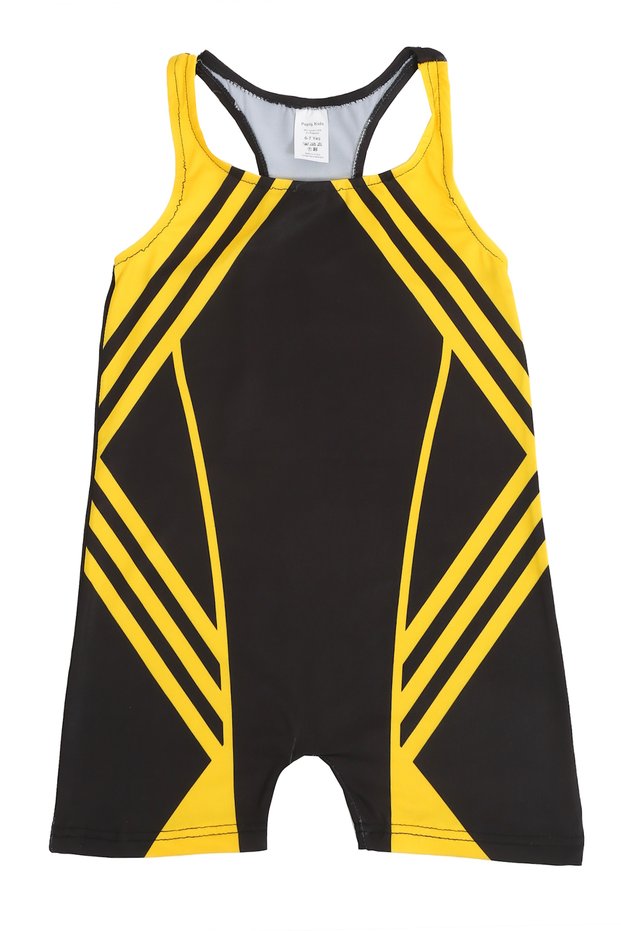 Girl's Swimsuit with Shorts, Jumpsuit, Stretch Fabric, Stretchy , Yellow, Digitally Printed Swimsuit