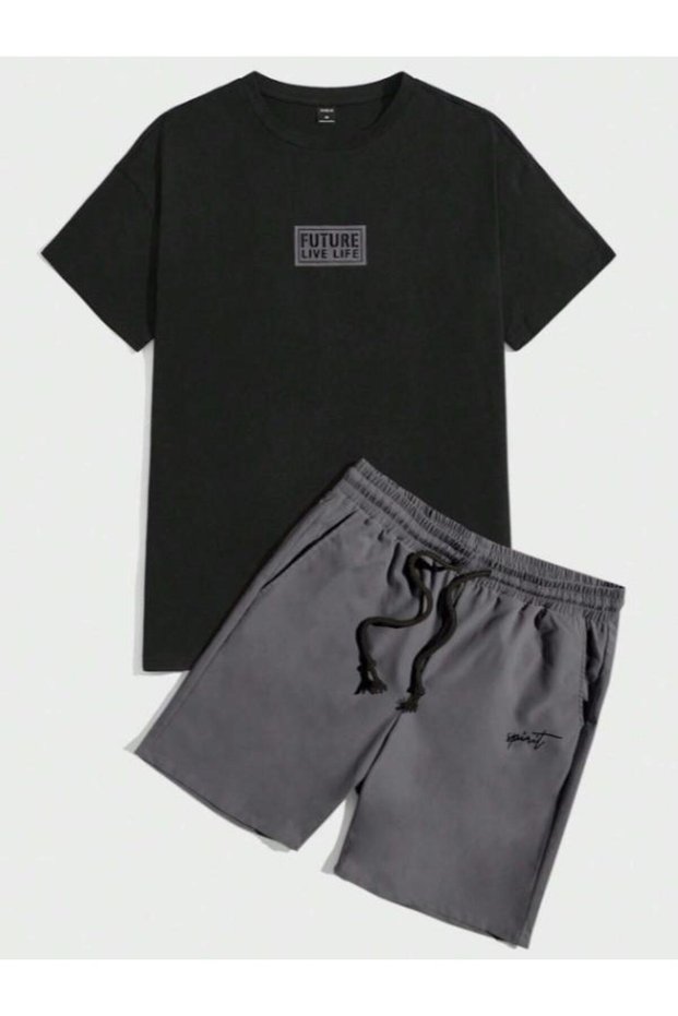 Unisex New Season 2-Piece Future Live Life Printed Shorts T-Shirt Set