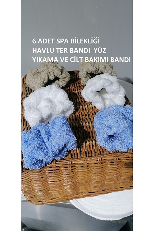 6 PIECES TOWELS - SPA Bracelet, Washable White Blue Milk Coffee