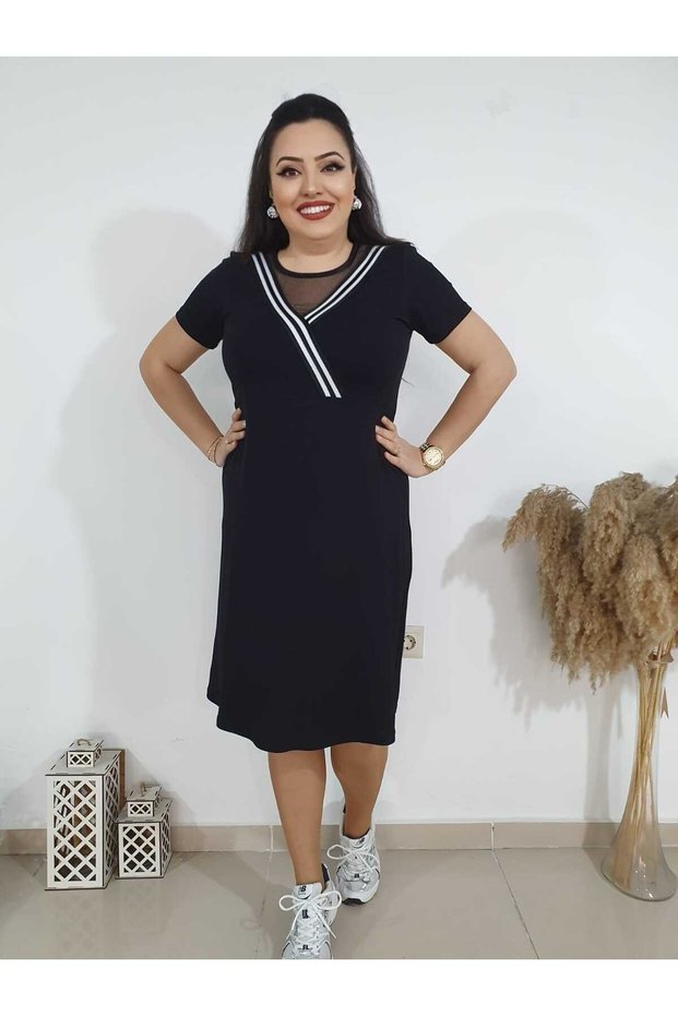 Plus Size Mesh Detailed Dress