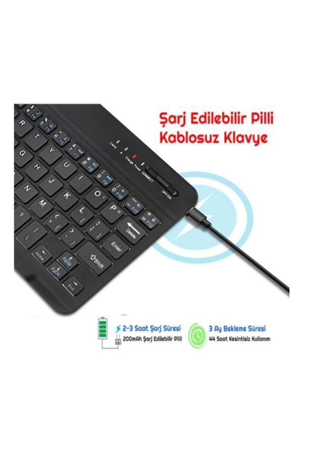 Apple iPad Pro 6. Nesil 12.9" Uyumlu Kablosuz Bluetooth Şarjlı Mini Q Klavye Mouse Seti - Pembe - 5
