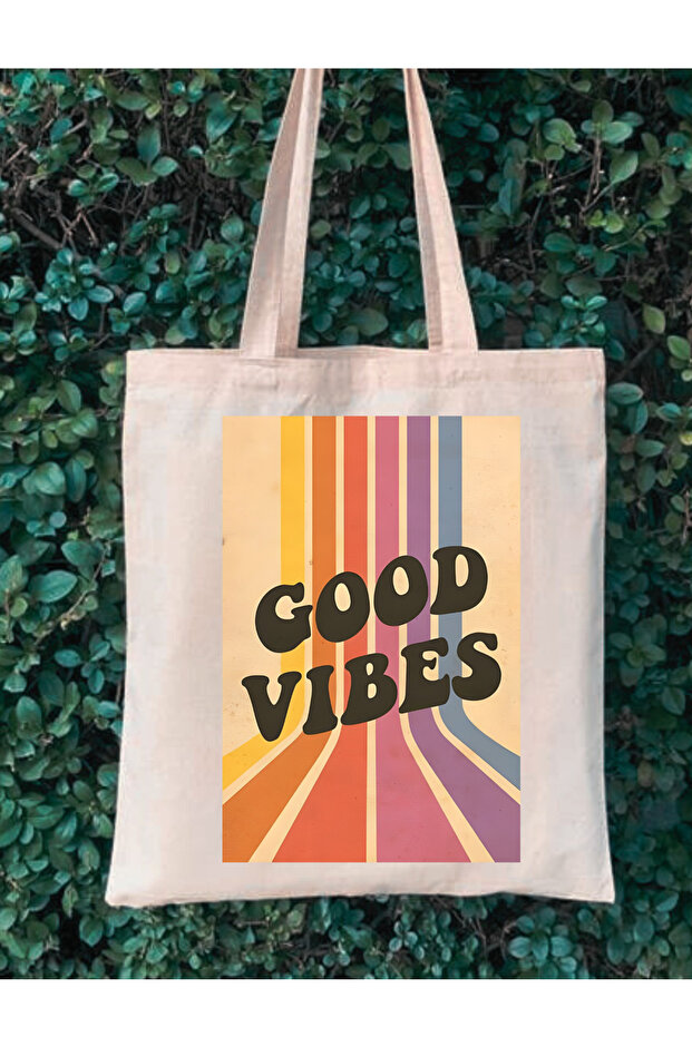 Rainbow Retro Good Vibes Retro Vintage Tote Bag Cloth Bag
