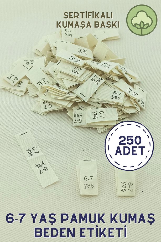 6-7 Yaş Pamuk Kumaş Beden Etiketi 250 Adet - 1