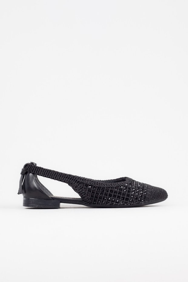 Women's Knitted Detail Open Sides Black Ballerinas