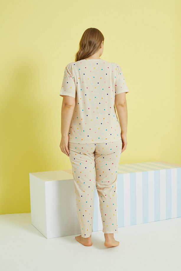 çok renkli Curve Büyük Beden Battal Boy Örme Pijama Takımı - 3