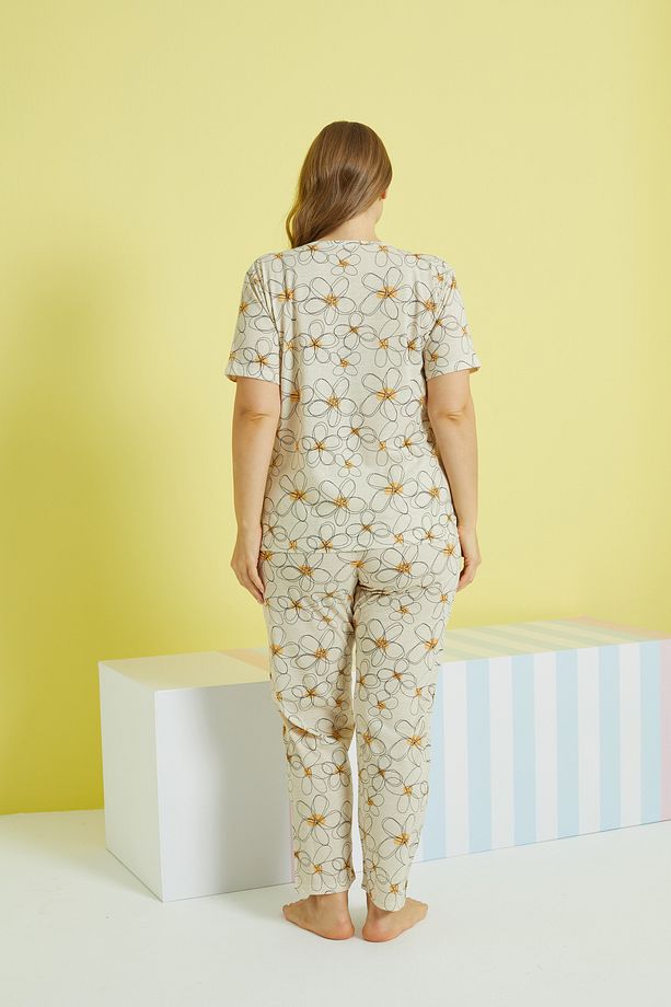 çok renkli Curve Büyük Beden Battal Boy Örme Pijama Takımı - 3