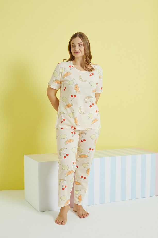 çok renkli Curve Büyük Beden Battal Boy Örme Pijama Takımı - 2