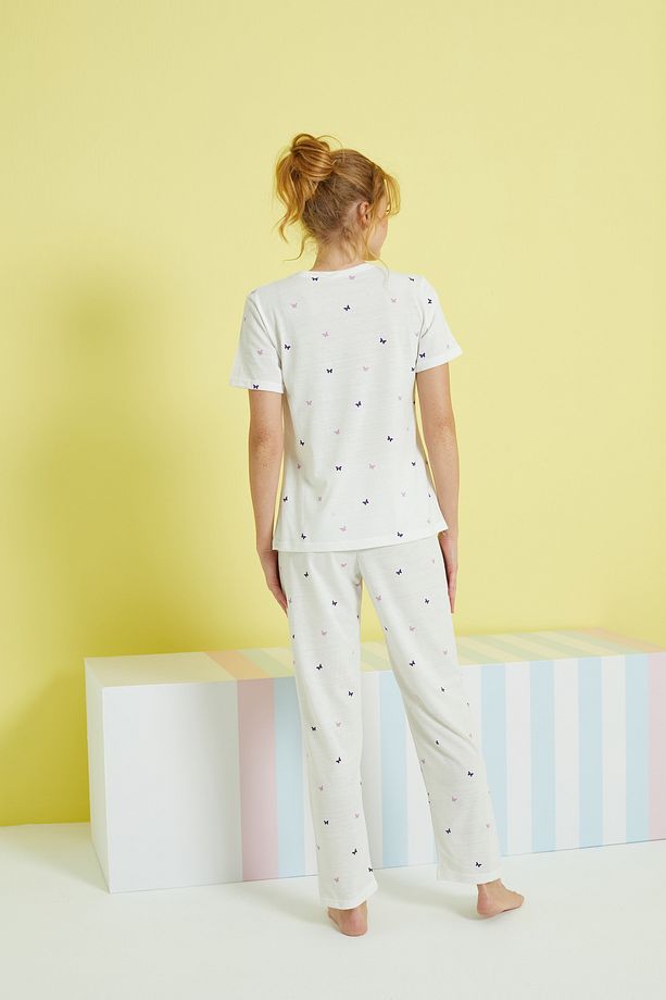 ekru çok renkli Örme Pijama Takım - 3