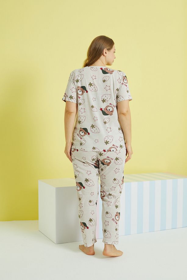 çok renkli Curve Büyük Beden Battal Boy Örme Pijama Takımı - 3