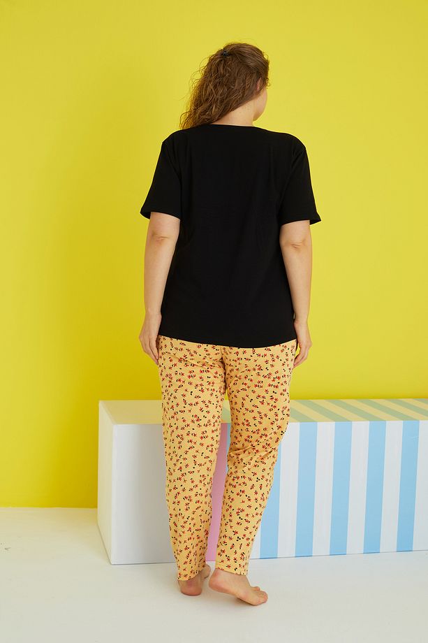 çok renkli Curve Büyük Beden Battal Boy Örme Pijama Takımı - 3