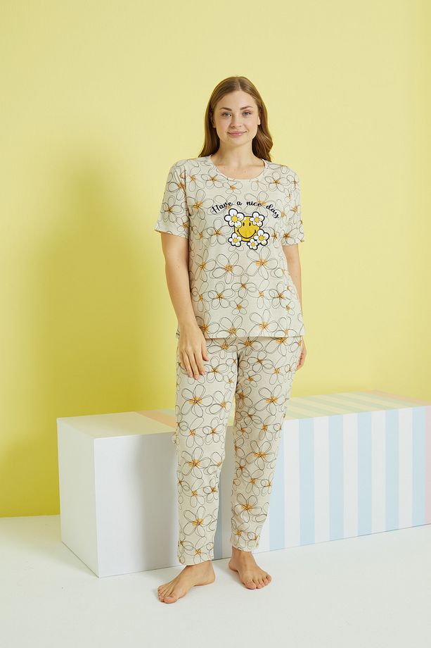 çok renkli Curve Büyük Beden Battal Boy Örme Pijama Takımı - 2