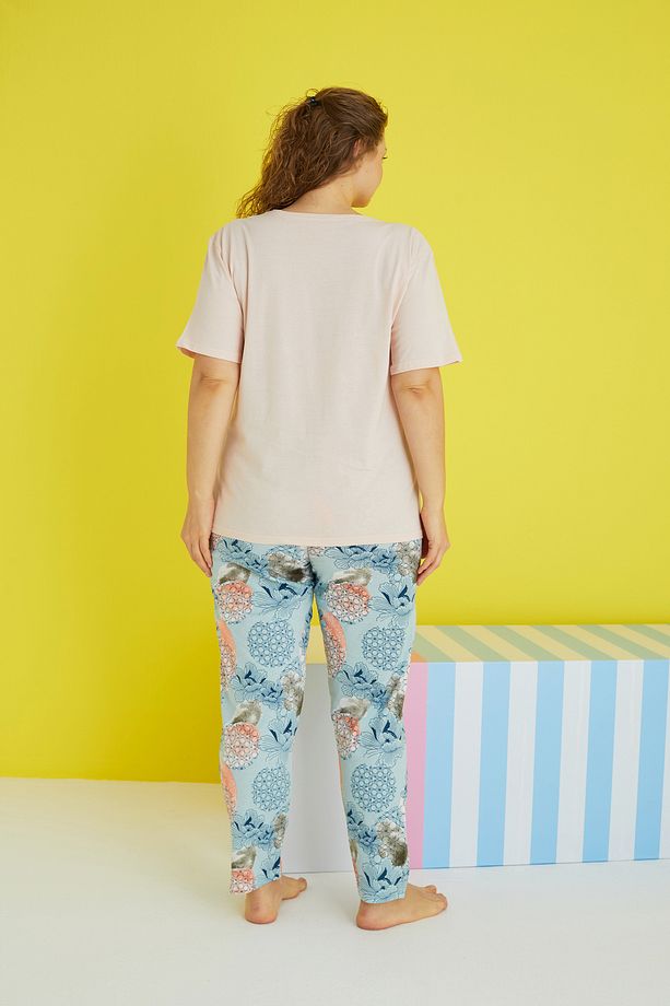 çok renkli Curve Büyük Beden Battal Boy Örme Pijama Takımı - 3