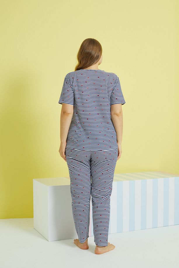 çok renkli Curve Büyük Beden Battal Boy Örme Pijama Takımı - 3