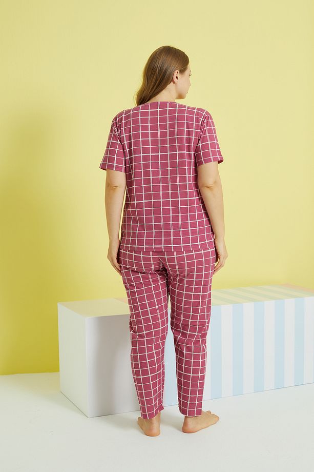 çok renkli Curve Büyük Beden Battal Boy Örme Pijama Takımı - 3