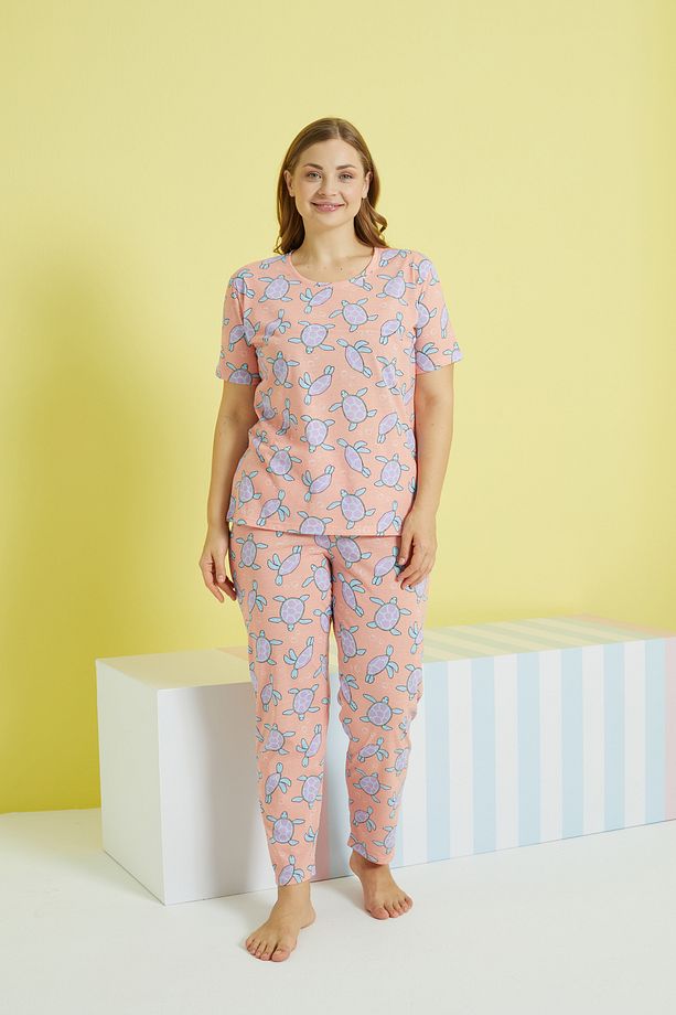 çok renkli Curve Büyük Beden Battal Boy Örme Pijama Takımı - 2