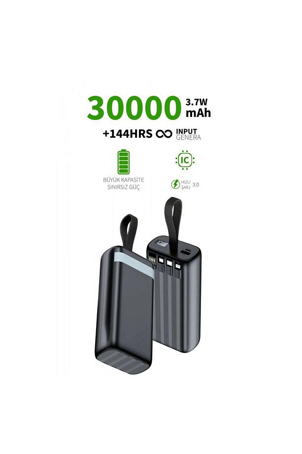 Pw-86 30.000 Mah 1xusb Kamp Işıklı Lcd Gösterge Dahili Mikro Type-c Lightning Powerbank - 8