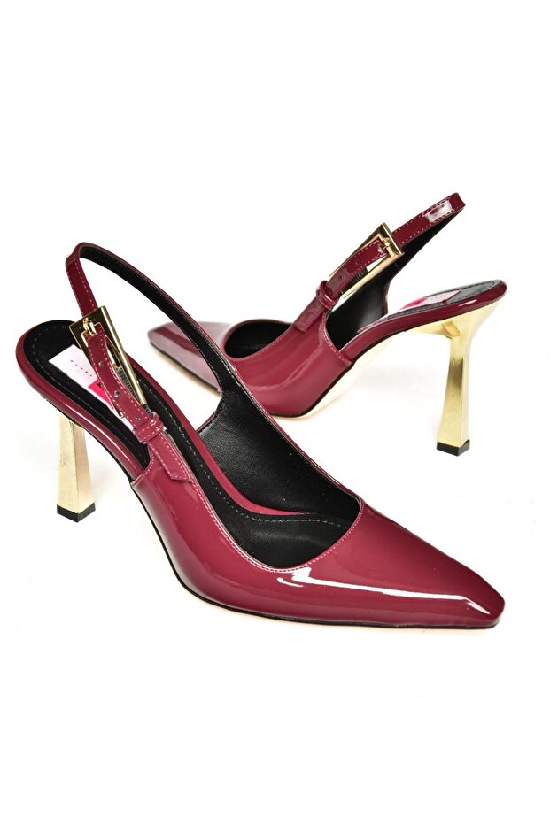 S752098708 Bordó lakkbőr, vastag sarkú női cipő - 7