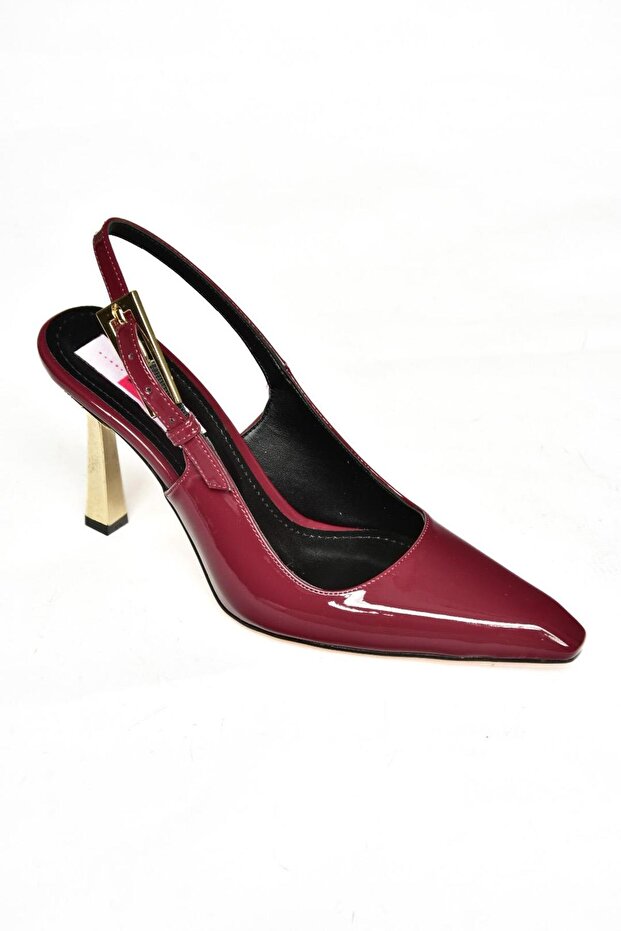 S752098708 Bordó lakkbőr, vastag sarkú női cipő - 8