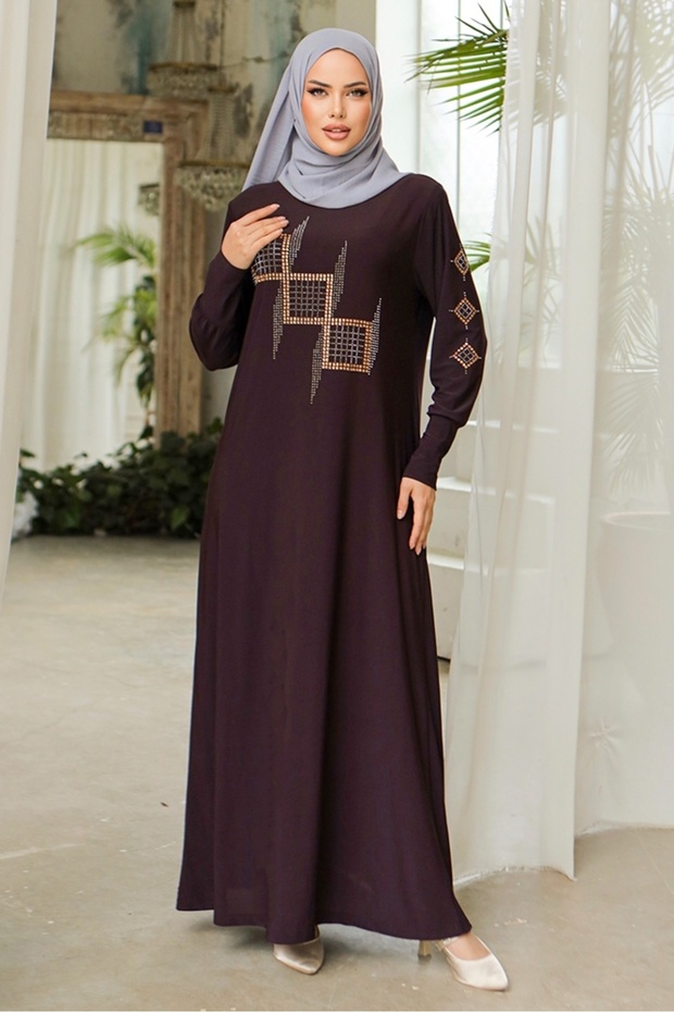 Amaya Stoned Hijab Dress 832 - Plum