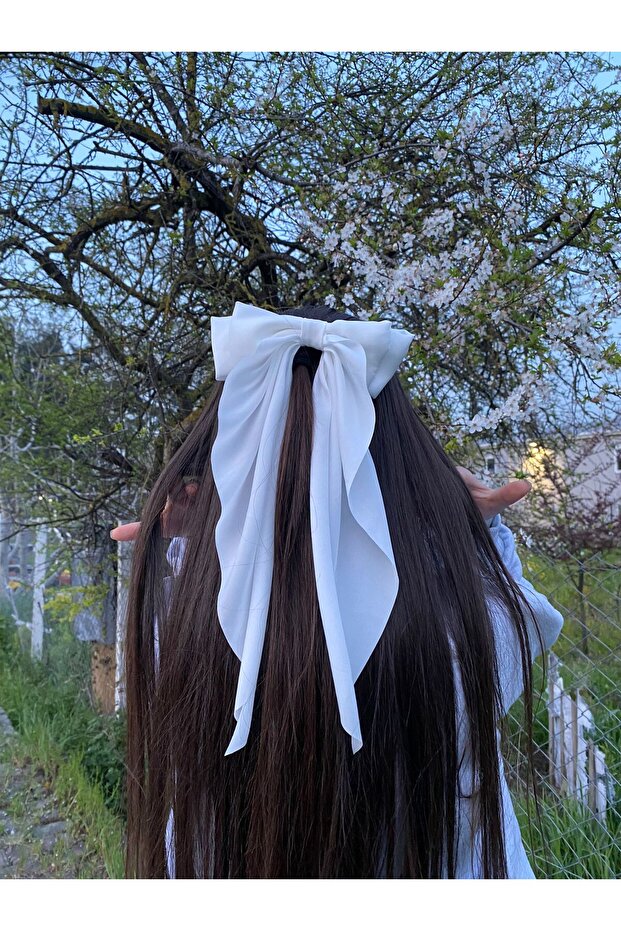 White Scarf Bow Buckle - Long Tailed Bow Clip Hair Clip