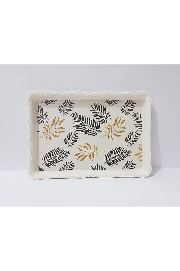 Çay Tepsi Yaprak Desenli Dikdörtgen Melamin Çay Tepsisi 33x24.5 cm - 2