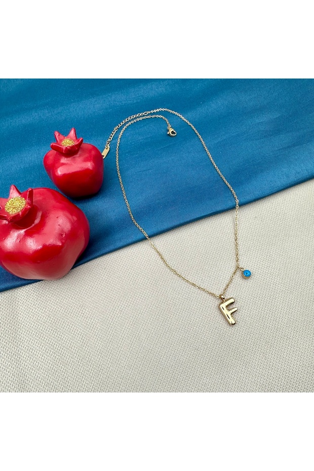 Women's Steel Balloon Letter Evil Eye Beaded Necklace