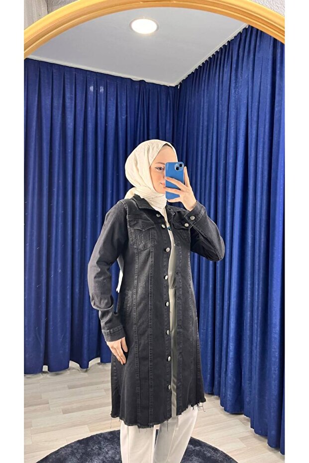 سترة جينز طويلة للنساء مع شرابات