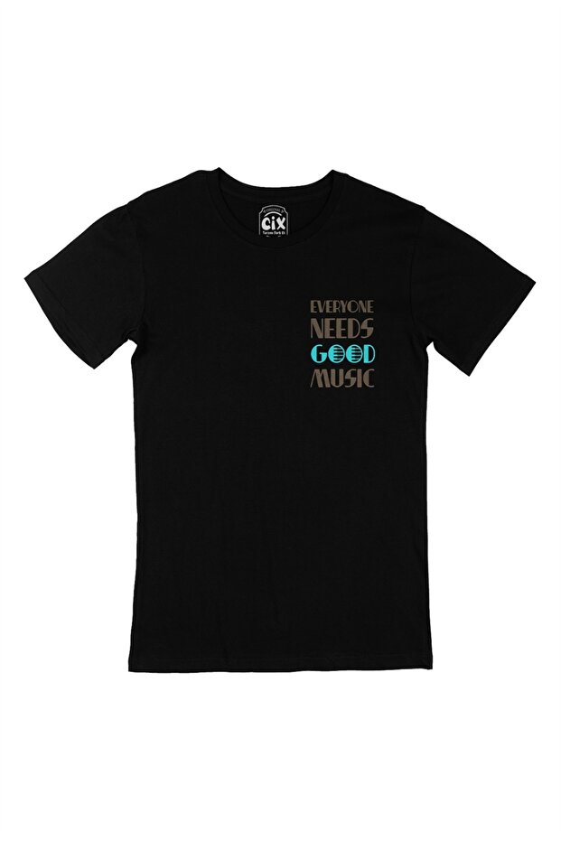 Everyone Needs Good Music Pocket Logo Designed Black T-Shirt