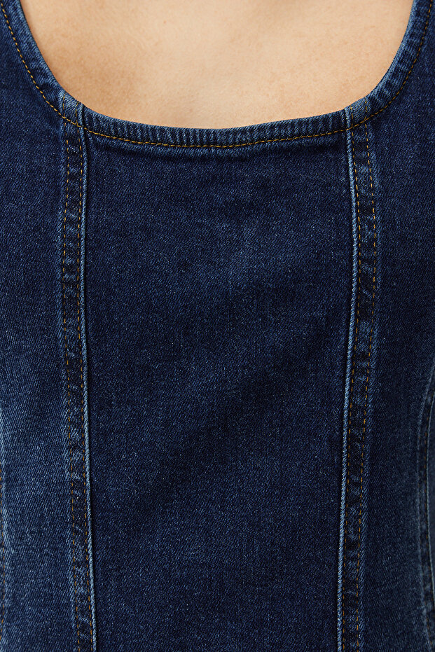 Mavi Dikiş Detaylı Fitted/Vücuda Oturan Mini Comfort/Esnek Denim Elbise TWOSS24EL00284 - 5