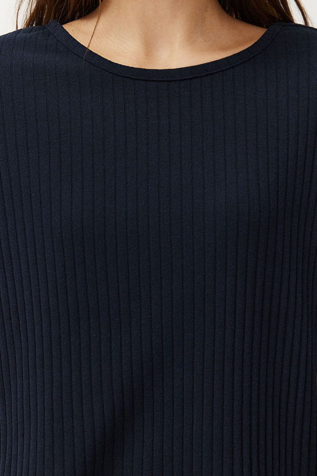 Lacivert Slogan Baskılı Lastik Detaylı Fitilli T-shirt-Pantolon Örme Pijama THMSS21PT1016 - 4