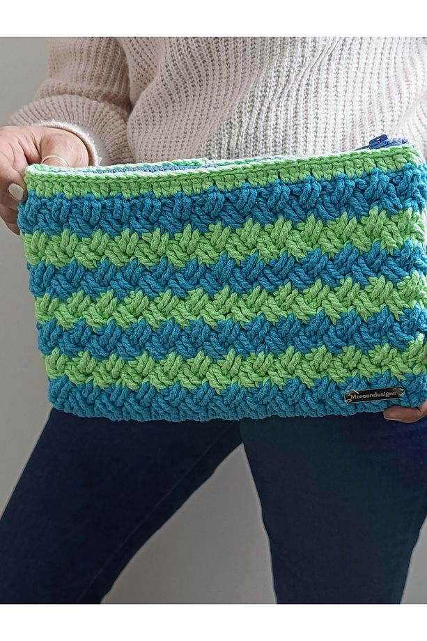 MAVİ YEŞİL OMBRE EL İŞİ CLUTCH ÇANTA - 3