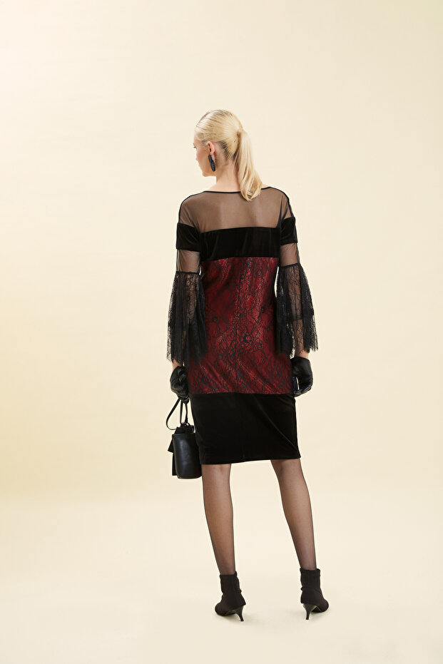 DANTEL DETAYLI TRANSPARAN ABİYE ELBİSE - 3