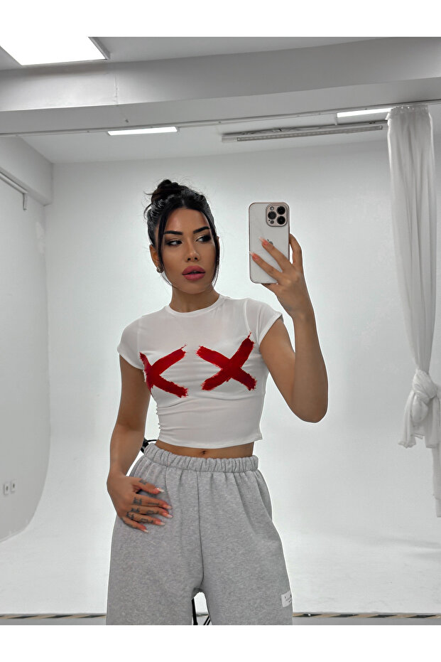 Özel Tasarım Basic X Crop Tshirt - 2