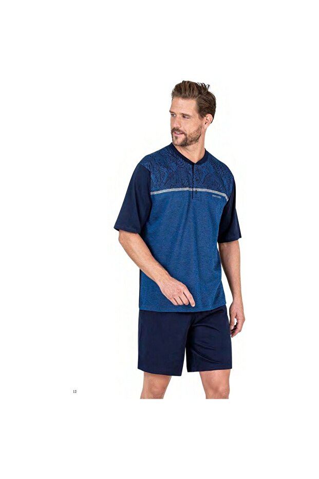 6053 Men's Short Sleeve Jacquard 3-Piece Pajamas Set