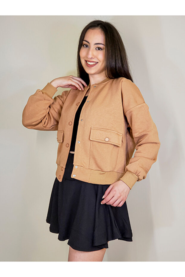 Three Thread Short College Jacket with Snap Fasteners - 1