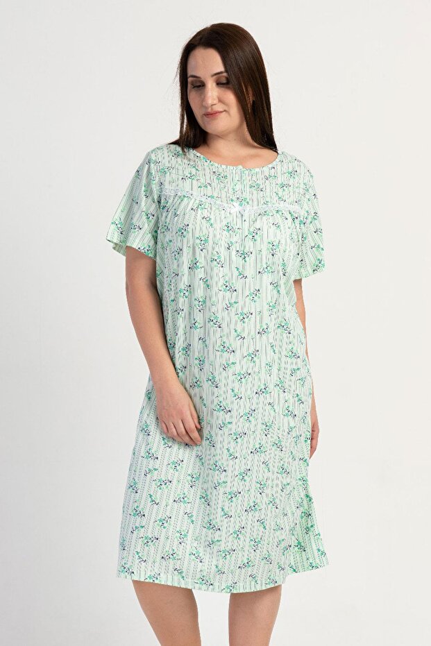 Women's Large Size Short Sleeve Green Nightgown C8T8N3161