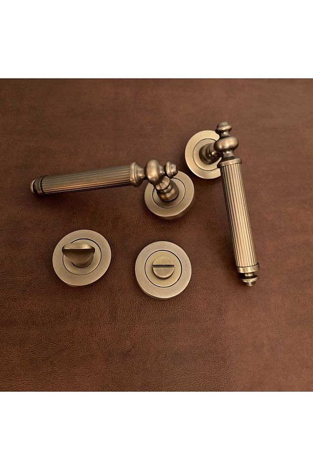 Osmanlı Handles ZK37 Antik Sarı Zamak Yuvarlak Rozetli Wc Banyo Kapı Kolu 1 Takım - 3