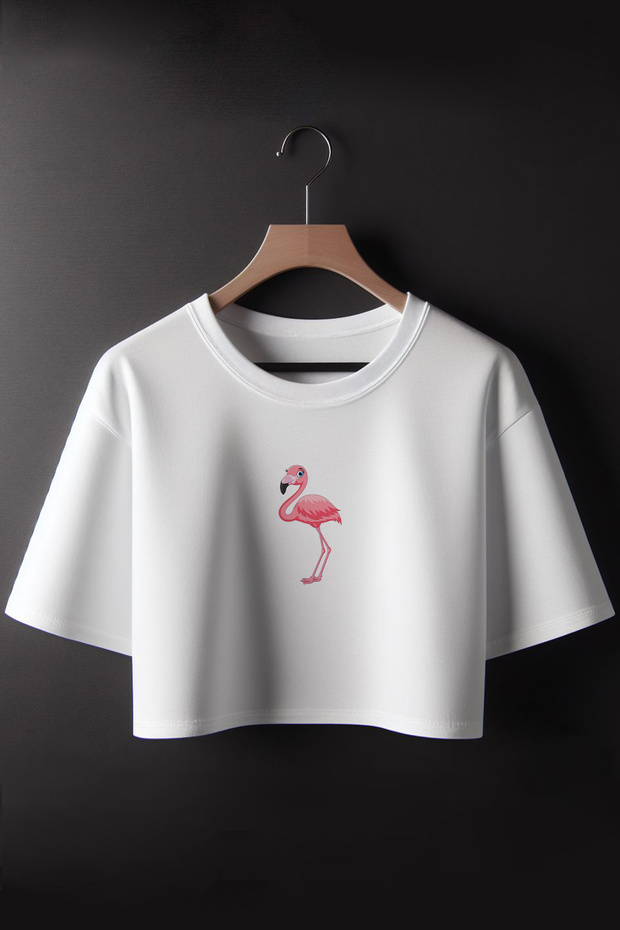 Flamingo Printed 2024 Coquette Fashion Oversize Crew Neck Crop