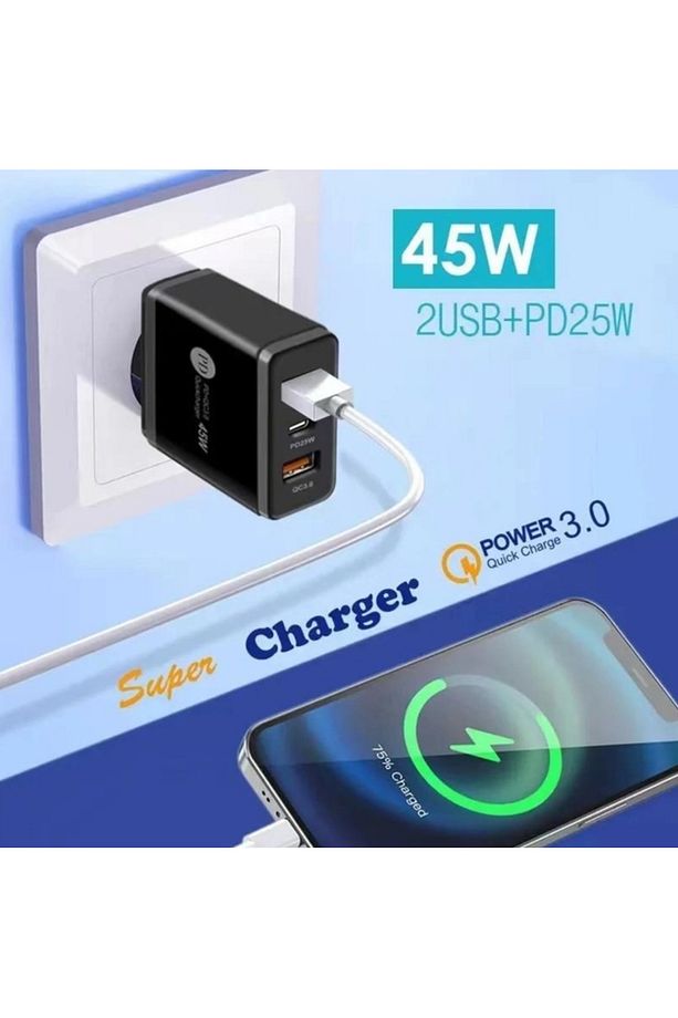 45w 2 Usb 1 Type-c Girişli Hızlı Şarj Adaptörü - 1