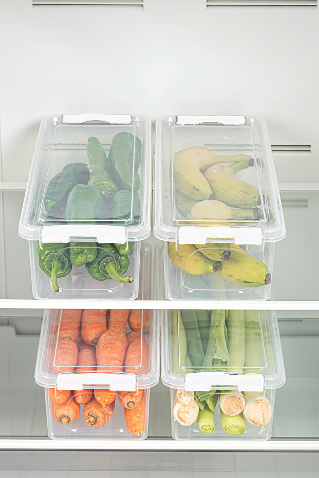 مجموعة من 4 حاويات تخزين طويلة بغطاء قابل للقفل 4x (سعة 3.5 لتر فارغة) - 4