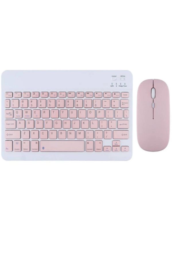 Apple iPad Pro 6. Nesil 12.9" Uyumlu Kablosuz Bluetooth Şarjlı Mini Q Klavye Mouse Seti - Pembe - 1