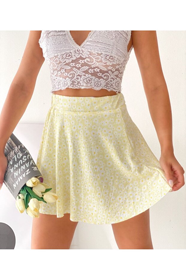 Çiçekli Mini Etek - 1