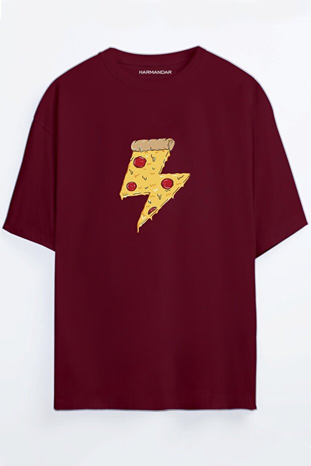 تي شيرت أسود كبير الحجم مطبوع للجنسين من Pizza Power
