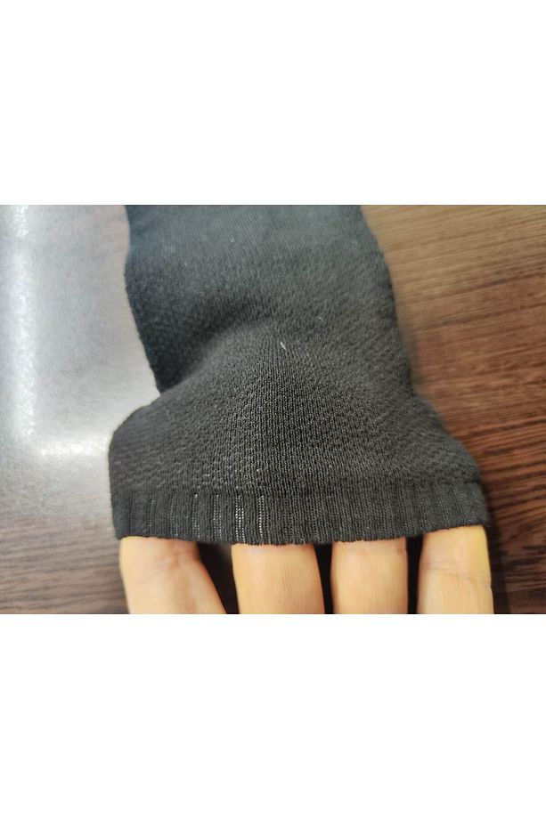 3 Çift Altı Siyah Kaydırmaz Baskılı Pamuklu Tavaf Çorabı Üstü File Örgülü - 4